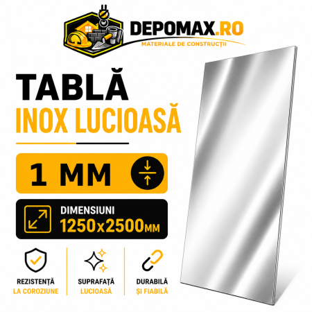Tabla inox lucioasa BA, 1 x 1250 x 2500 mm, 3.125 mp